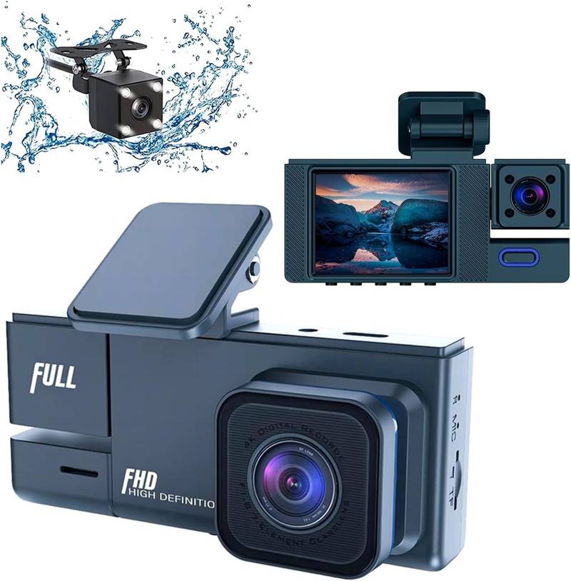 Camera for Cars Daily Deals 2-Inch Display Screen High-Definition 1080p Driving Recorder with Three Lenses Displaying The Same Parking Monitoring Loop Recording and Reverse Image Dash Cam